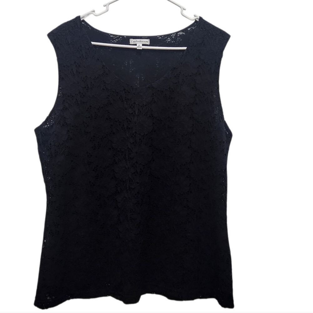 Croft & Barrow Black Lace Overlay Lined Tank Top Sleeveless Top Shell Size XL
